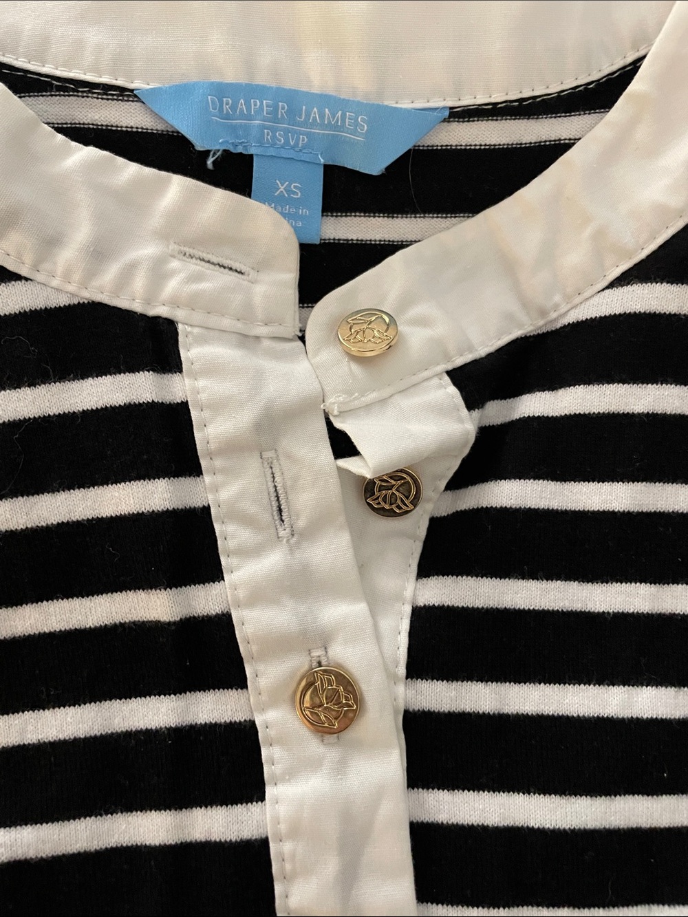 Black & White Striped Satin-Trim Gold Button Dress - Picture 2 of 3